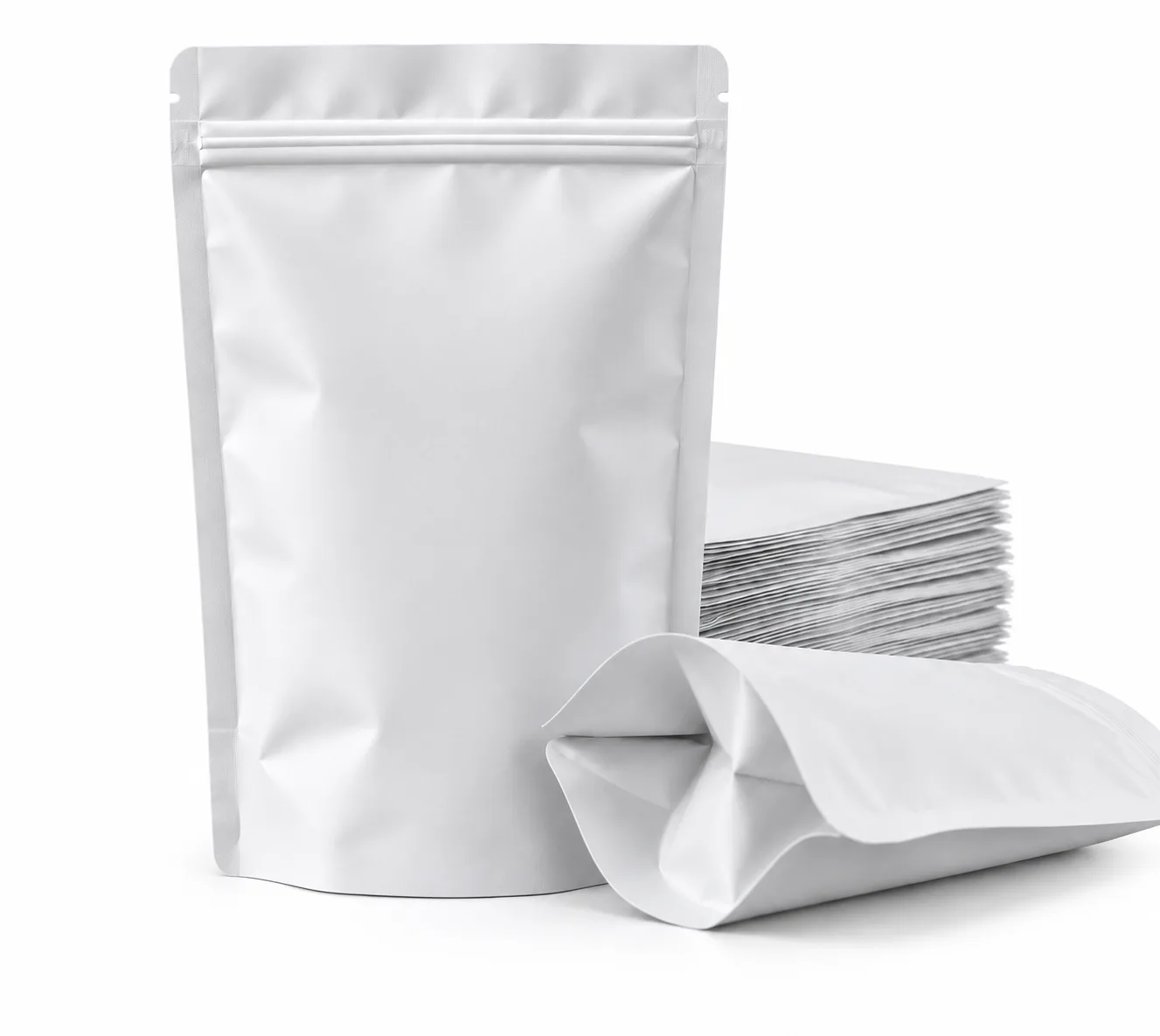WHITE MATT STAND UP ZIPPER POUCH - 3 LAYER - INCHE METAL - View 2
