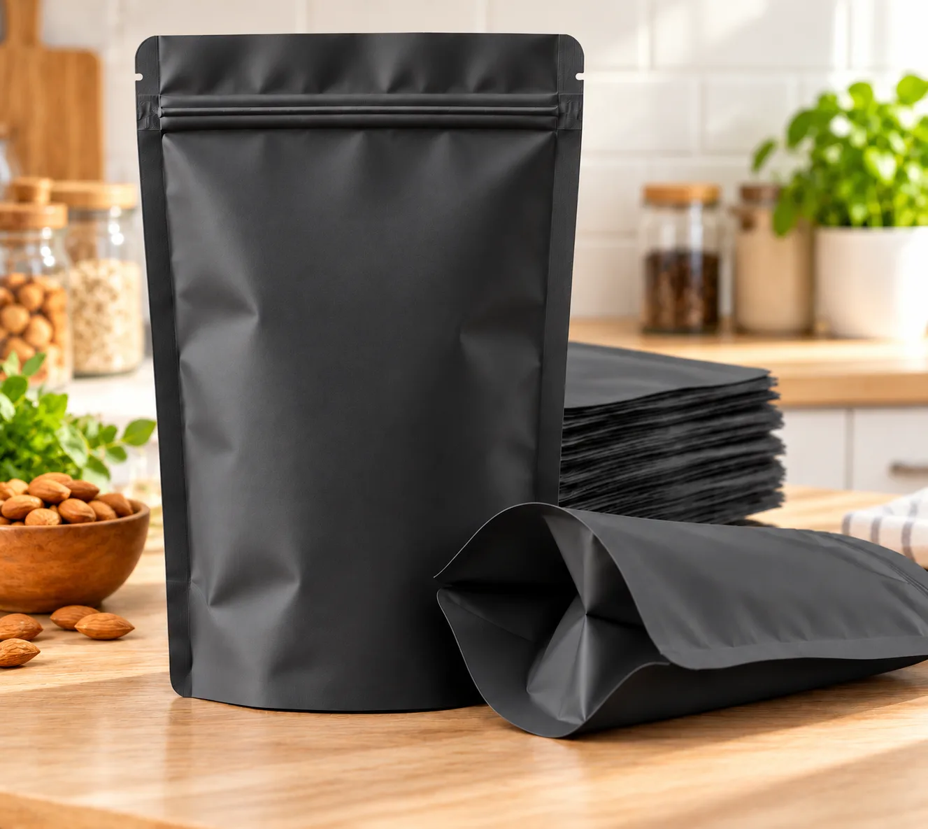 BLACK MATT STAND UP ZIPPER POUCH - 3 LAYER - INCHE METAL